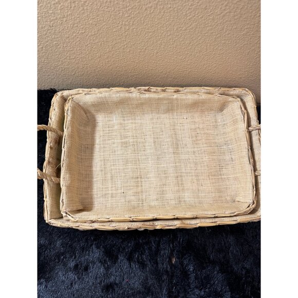Vintage Woven Decorative Rectangular Nesting Baskets Rustic Mid Century - Picture 7 of 10
